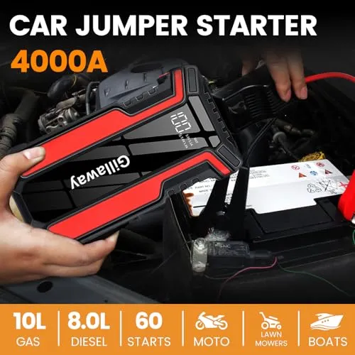 016 Jump Starter 4000A Peak, Jump Starter Battery Pack up to 50 Jump Starts, 12V Jump Box for Car Battery, up to 9.0L Gas and 7.0L Diesel Engines, Jump Starter Portable Power Bank/LED Light