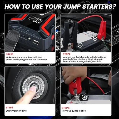 016 Jump Starter 4000A Peak, Jump Starter Battery Pack up to 50 Jump Starts, 12V Jump Box for Car Battery, up to 9.0L Gas and 7.0L Diesel Engines, Jump Starter Portable Power Bank/LED Light