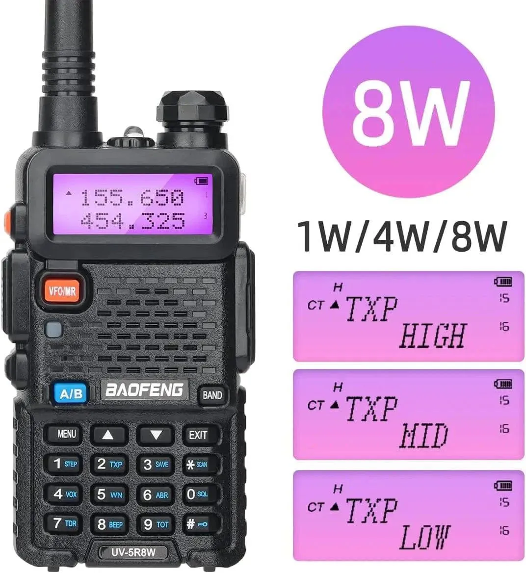 1/2PCS BaoFeng UV-5R 8W Tri-Power Walkie Talkie High Power Dual Band Long Range 128 CH Portable Handheld UV 5R Ham Two Way Radio