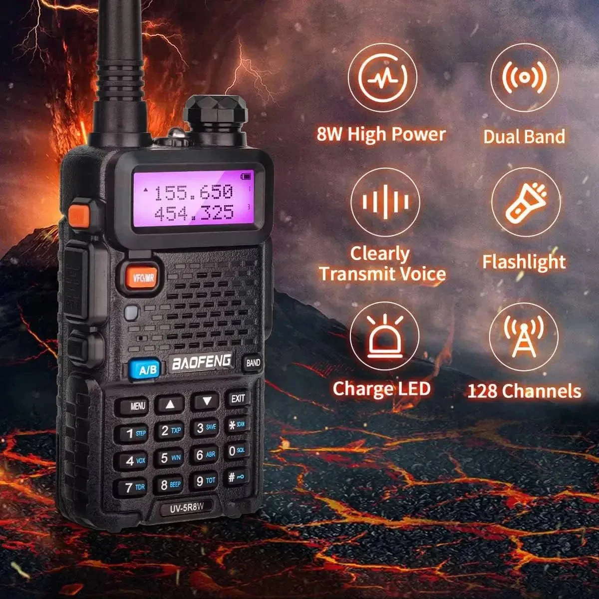 1/2PCS BaoFeng UV-5R 8W Tri-Power Walkie Talkie High Power Dual Band Long Range 128 CH Portable Handheld UV 5R Ham Two Way Radio