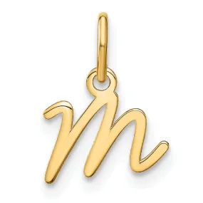 14K Yellow Gold Small Size Upper Case Script Letter M Initial Pendant