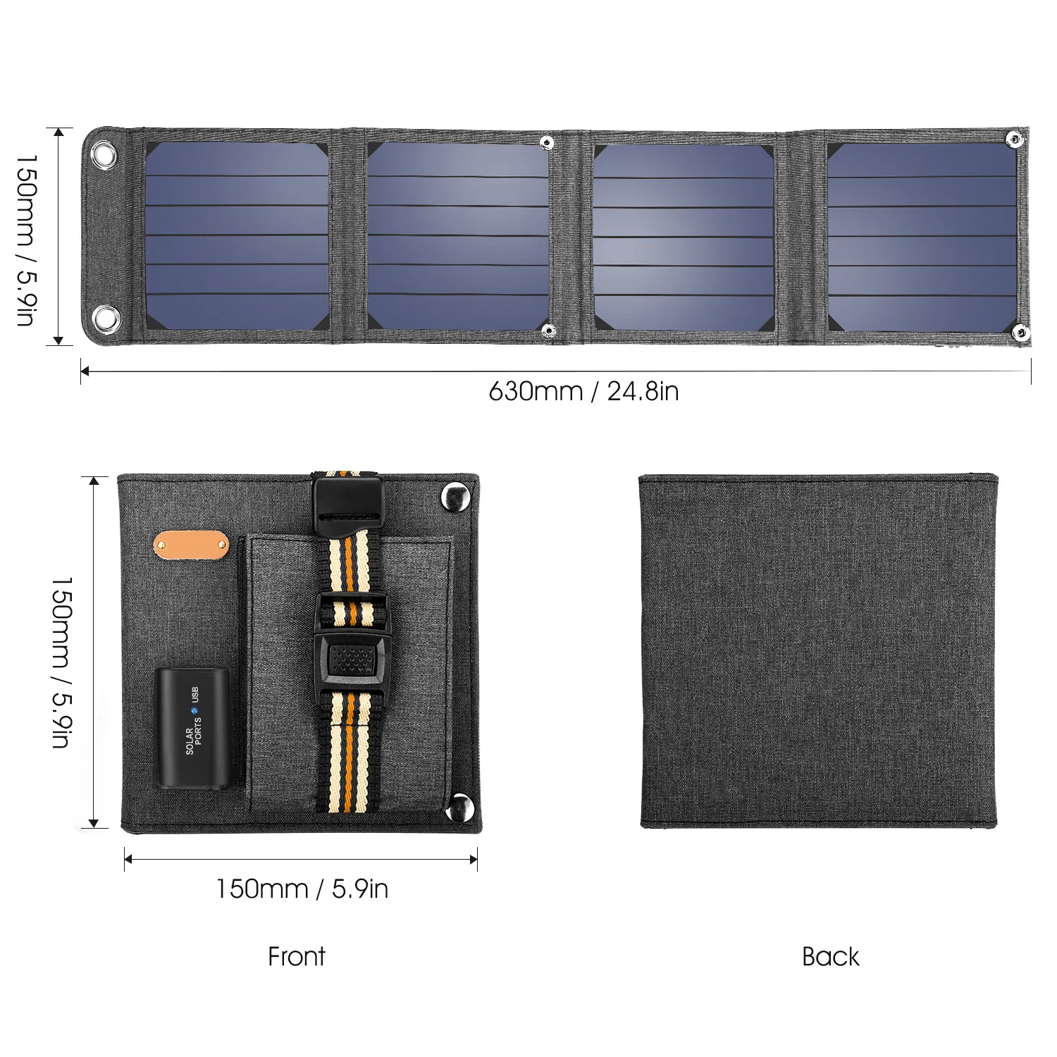 14W Solar Folding Charger USB Output Devices Portable Waterproof Solar Panels