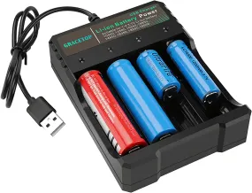 18650 Battery Charger 4-Bay 5V 2A for Rechargeable Batteries 3.7V Li-Ion TR IMR 18650 14500 16340(RCR123) Red/Green Display (Not Battery)