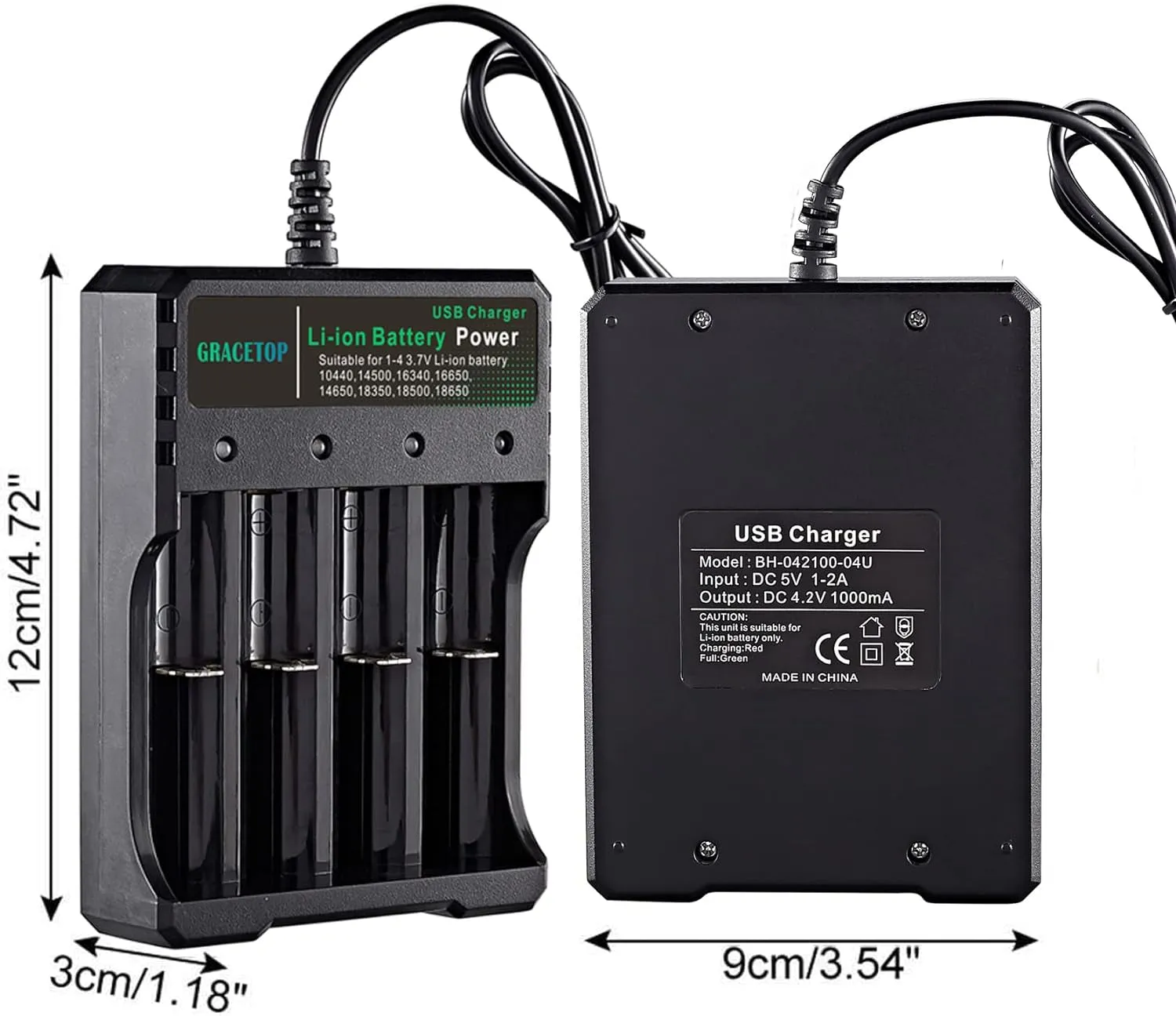 18650 Battery Charger 4-Bay 5V 2A for Rechargeable Batteries 3.7V Li-Ion TR IMR 18650 14500 16340(RCR123) Red/Green Display (Not Battery)