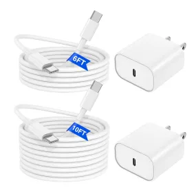 2-Pack Cerdeti 6ft & 10ft Long Type-C to USB-C iPhone 15 Charger Cables