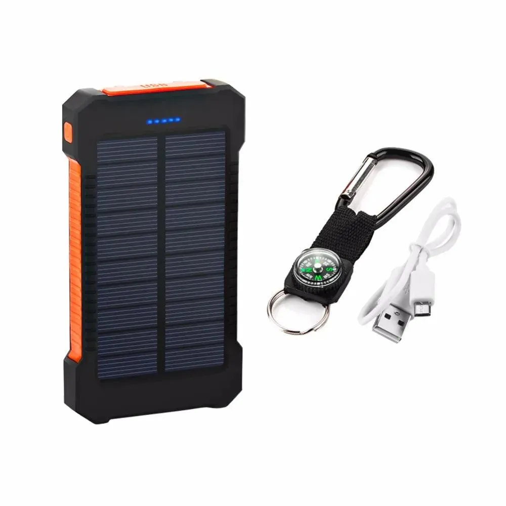 20000mAh Waterproof Solar Power Bank with Dual USB Ports and LED SOS Light for Emergency Charging