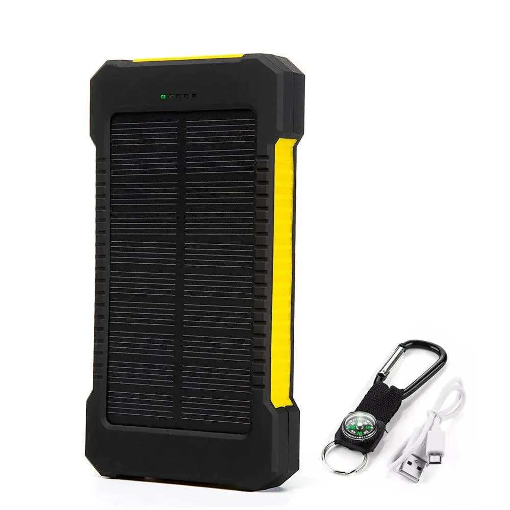 20000mAh Waterproof Solar Power Bank with Dual USB Ports and LED SOS Light for Emergency Charging