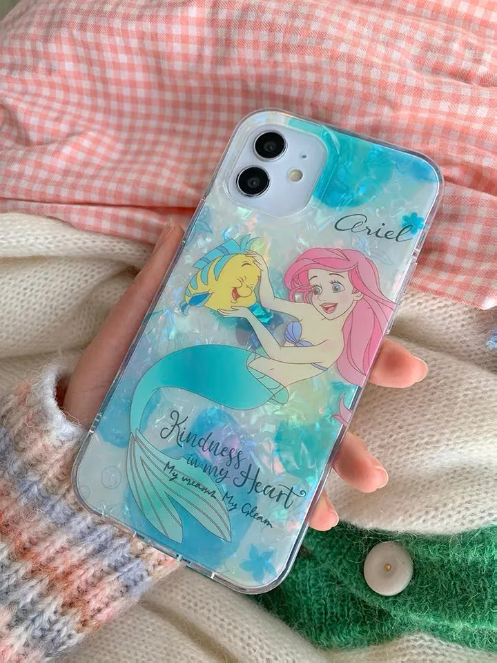 2023 New Design Mermaid Girl Ariel with friend Princess Laser iPhone Case 12 13 14 Pro Promax