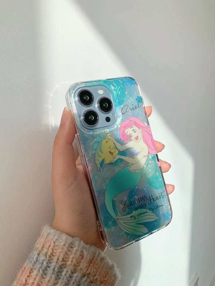 2023 New Design Mermaid Girl Ariel with friend Princess Laser iPhone Case 12 13 14 Pro Promax