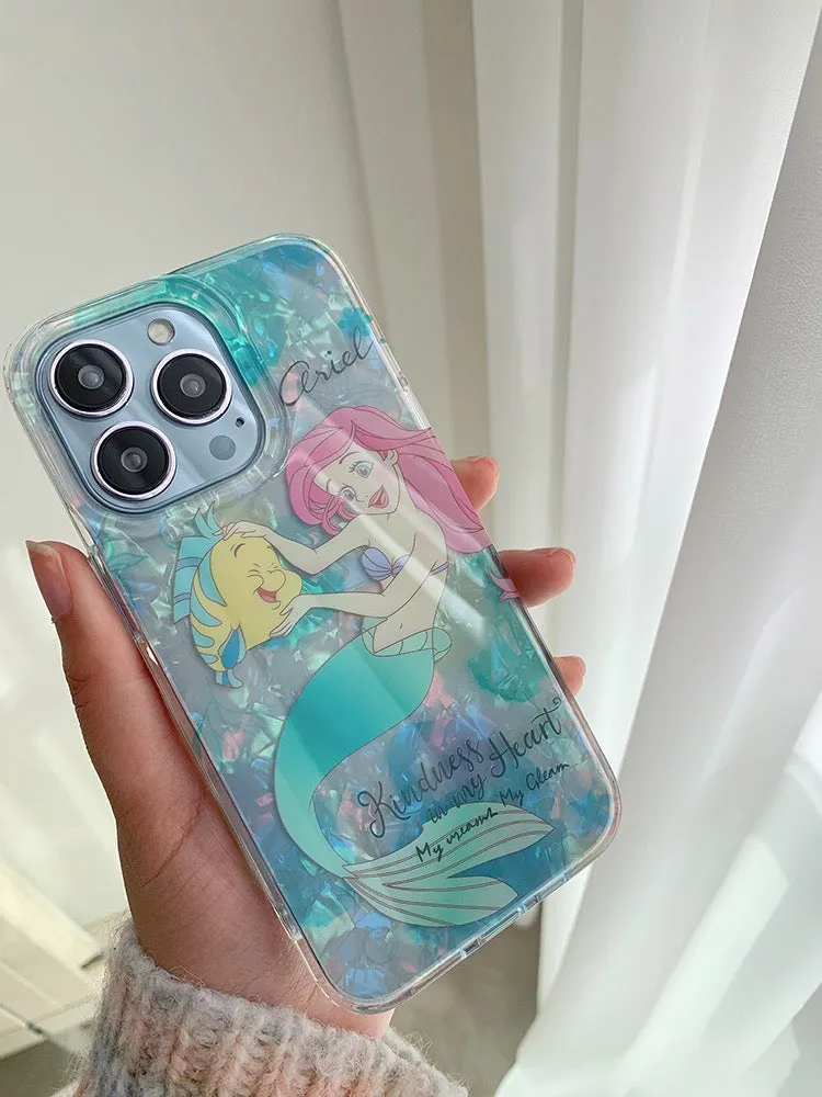 2023 New Design Mermaid Girl Ariel with friend Princess Laser iPhone Case 12 13 14 Pro Promax