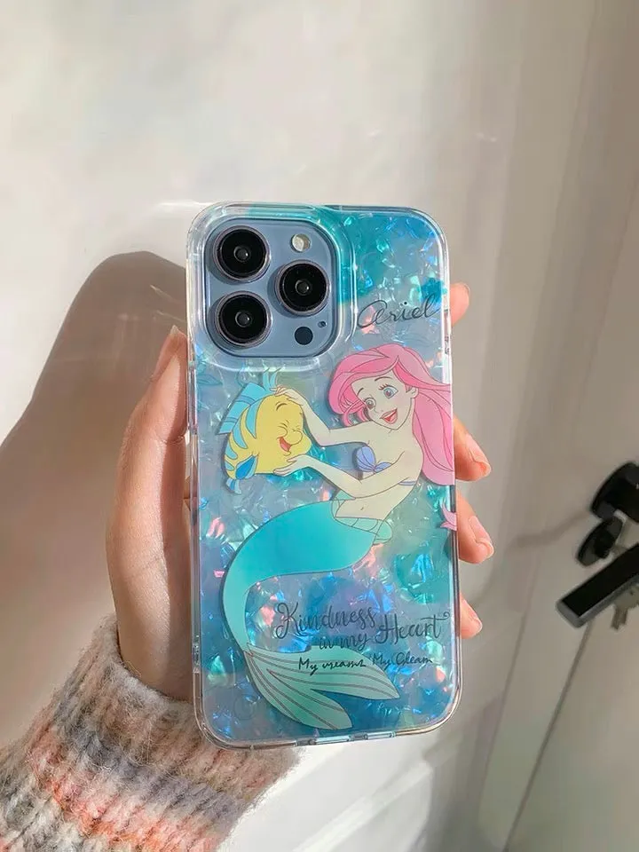 2023 New Design Mermaid Girl Ariel with friend Princess Laser iPhone Case 12 13 14 Pro Promax