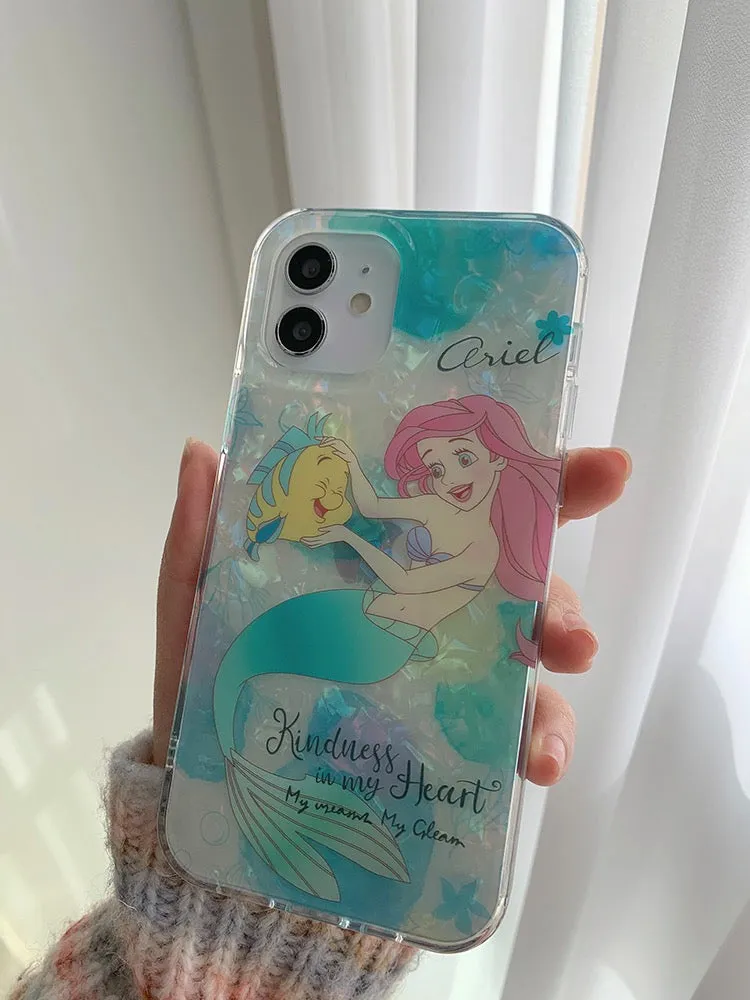 2023 New Design Mermaid Girl Ariel with friend Princess Laser iPhone Case 12 13 14 Pro Promax