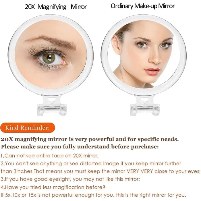 20x Magnifying Hand Mirror Two Sided Use For Makeup Application (15 Cm)