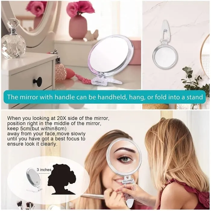 20x Magnifying Hand Mirror Two Sided Use For Makeup Application (15 Cm)