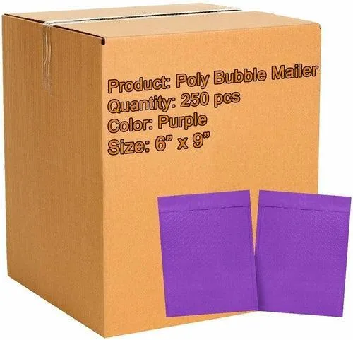 250 Pack Purple Poly Bubble Mailers 6 x 9. Padded Envelopes 6x9