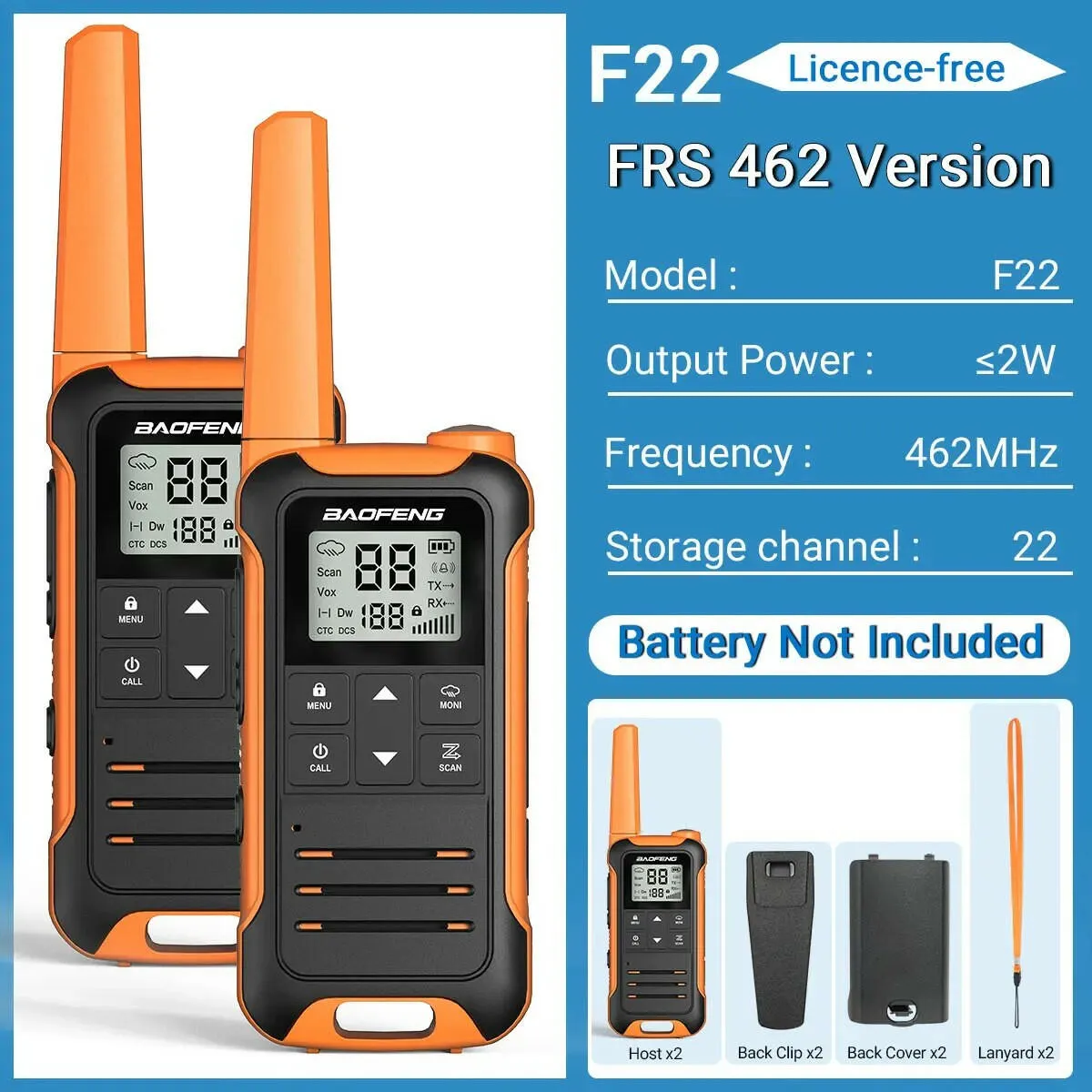 2Pcs Baofeng Mini Walkie Talkie F22 PMR446 FRS Licence-free Portable LCD Display VOX Two-Way Radio Type-C Charger For Camping