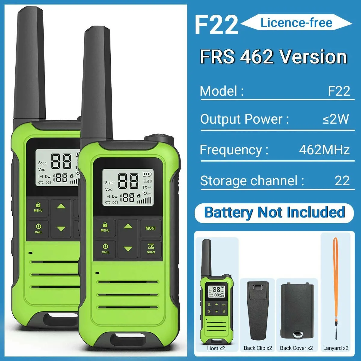 2Pcs Baofeng Mini Walkie Talkie F22 PMR446 FRS Licence-free Portable LCD Display VOX Two-Way Radio Type-C Charger For Camping