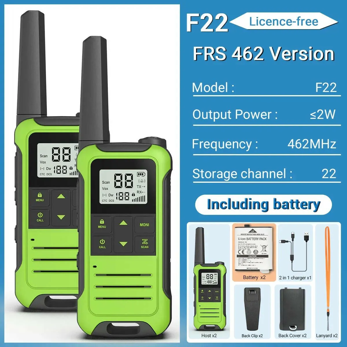 2Pcs Baofeng Mini Walkie Talkie F22 PMR446 FRS Licence-free Portable LCD Display VOX Two-Way Radio Type-C Charger For Camping