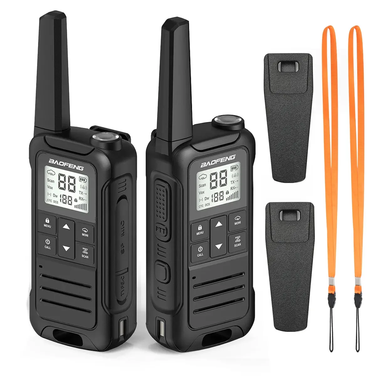 2Pcs Baofeng Mini Walkie Talkie F22 PMR446 FRS Licence-free Portable LCD Display VOX Two-Way Radio Type-C Charger For Camping