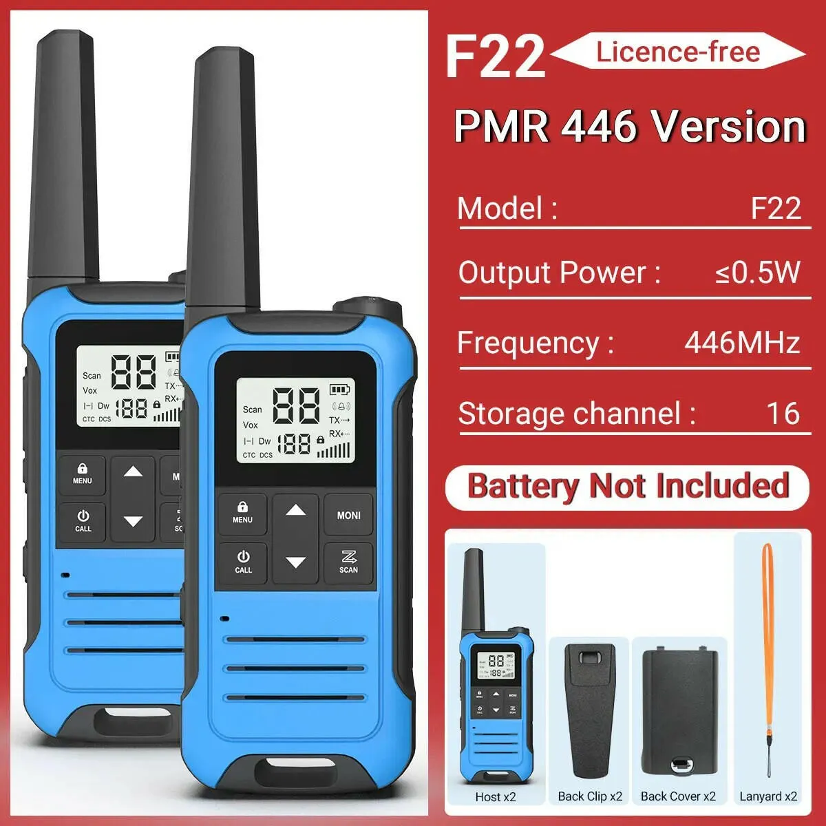 2Pcs Baofeng Mini Walkie Talkie F22 PMR446 FRS Licence-free Portable LCD Display VOX Two-Way Radio Type-C Charger For Camping