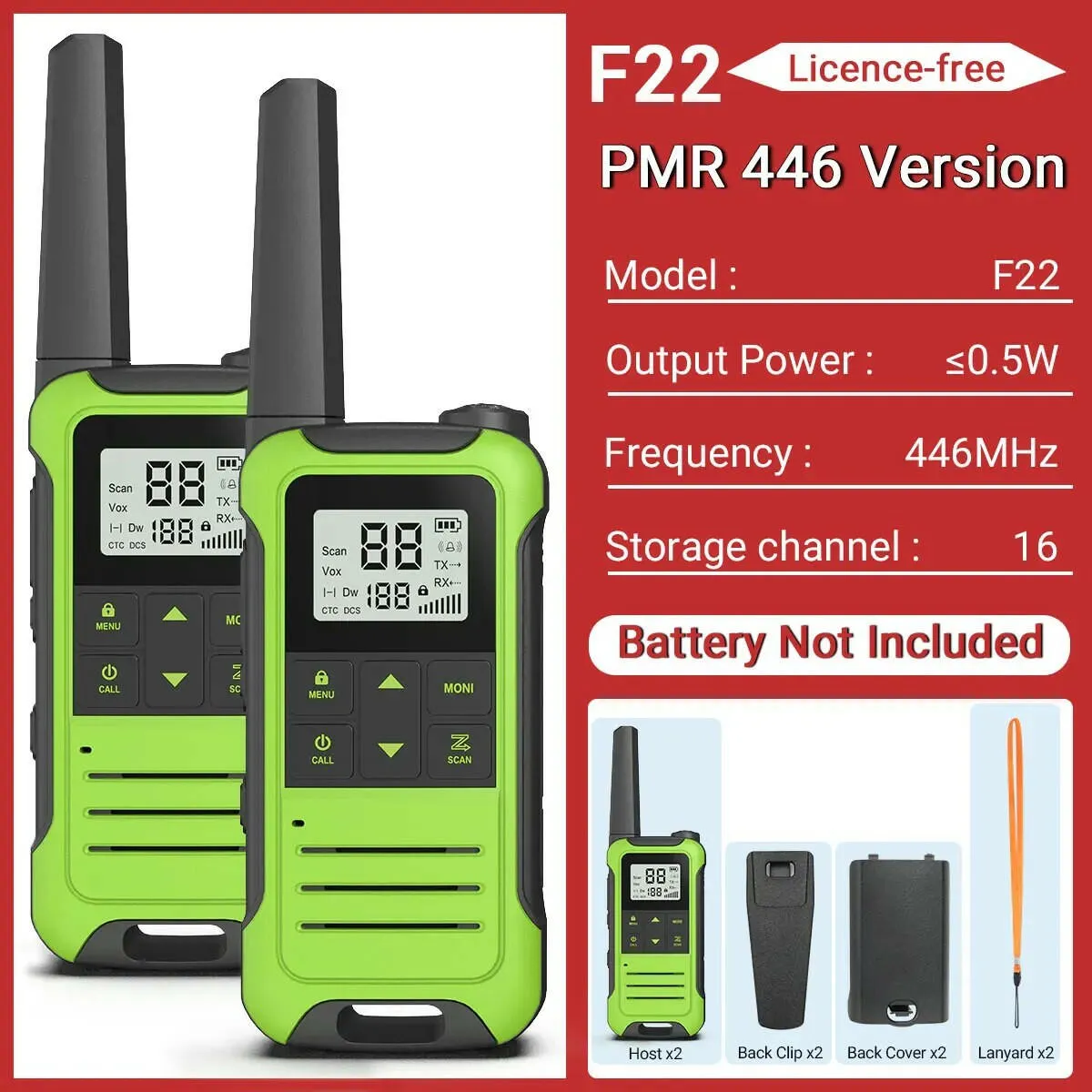 2Pcs Baofeng Mini Walkie Talkie F22 PMR446 FRS Licence-free Portable LCD Display VOX Two-Way Radio Type-C Charger For Camping