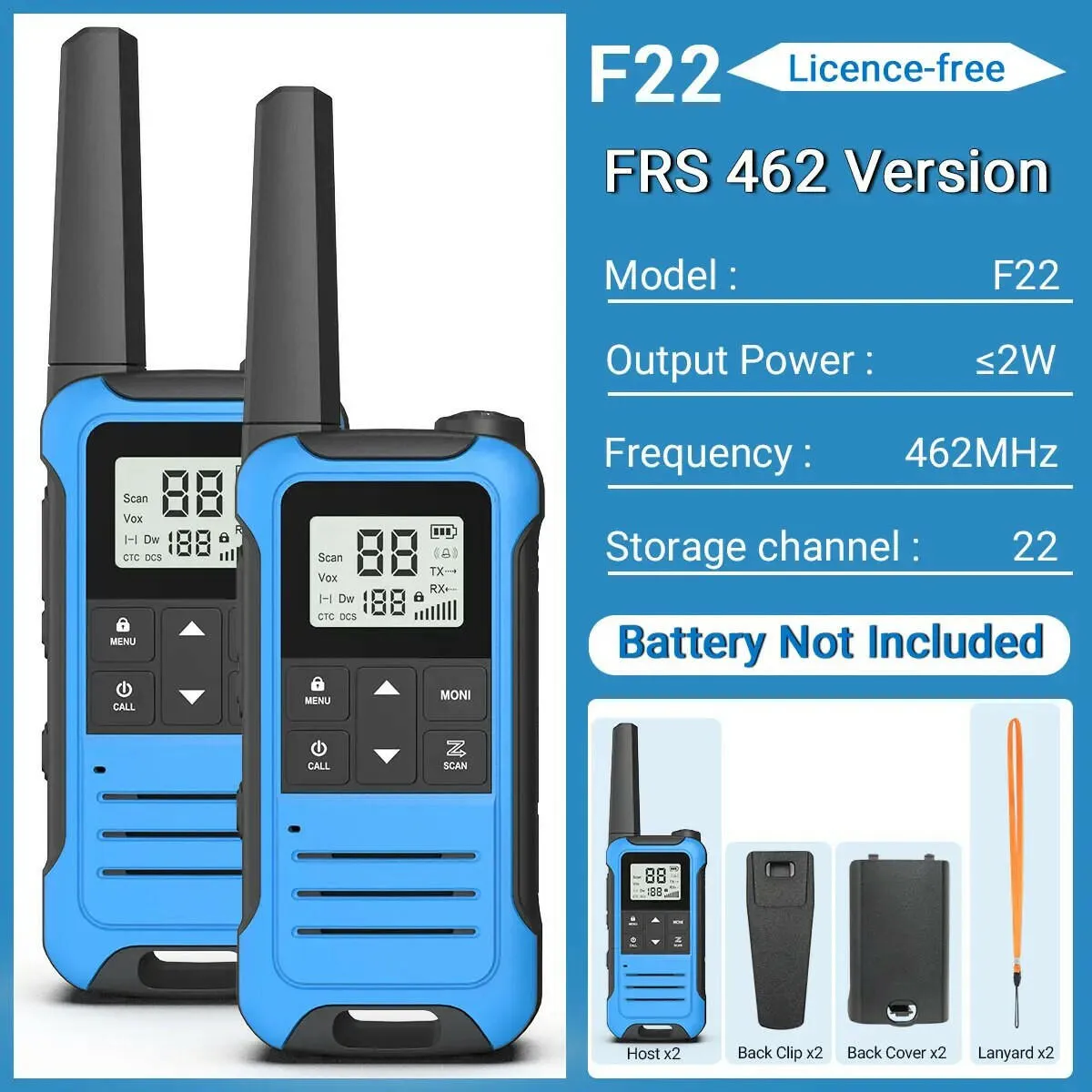 2Pcs Baofeng Mini Walkie Talkie F22 PMR446 FRS Licence-free Portable LCD Display VOX Two-Way Radio Type-C Charger For Camping