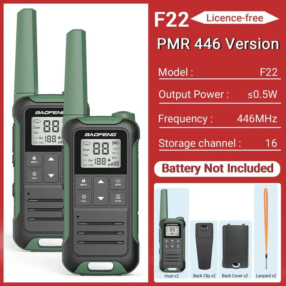 2Pcs Baofeng Mini Walkie Talkie F22 PMR446 FRS Licence-free Portable LCD Display VOX Two-Way Radio Type-C Charger For Camping