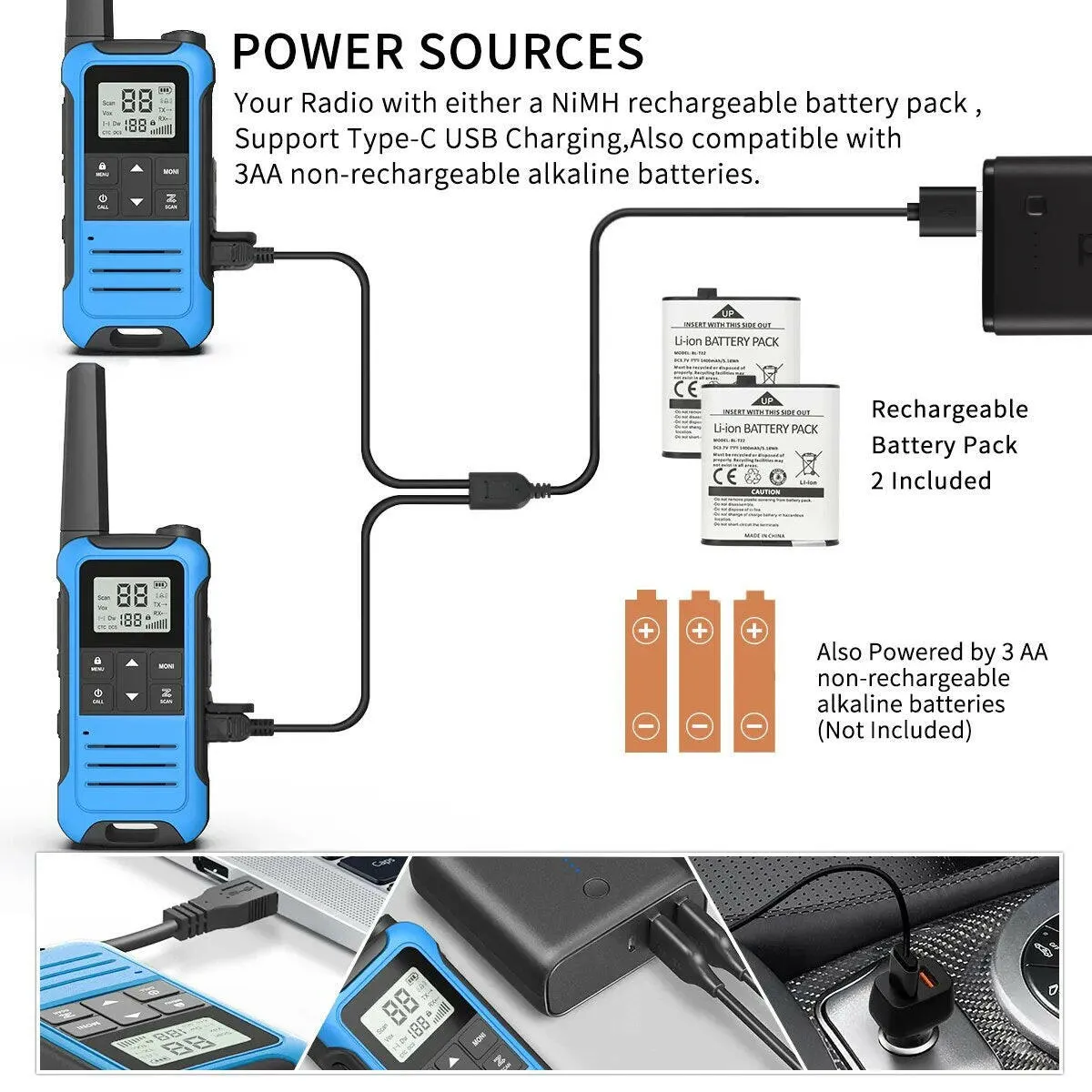 2Pcs Baofeng Mini Walkie Talkie F22 PMR446 FRS Licence-free Portable LCD Display VOX Two-Way Radio Type-C Charger For Camping