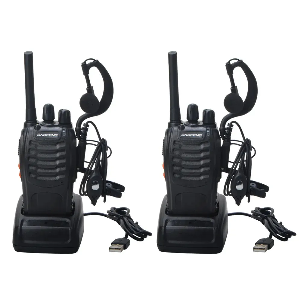 2pcs Baofeng Walkie Talkie BF-88E PMR 0.5W 16CH UHF 446.00625-446.19375MHz 12.5KHz Channel Separation with USB Charger Headset