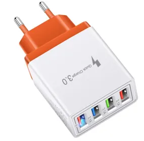 2Pcs orange Portable 4 USB ports phone charger plug, USA Plug AZ12442