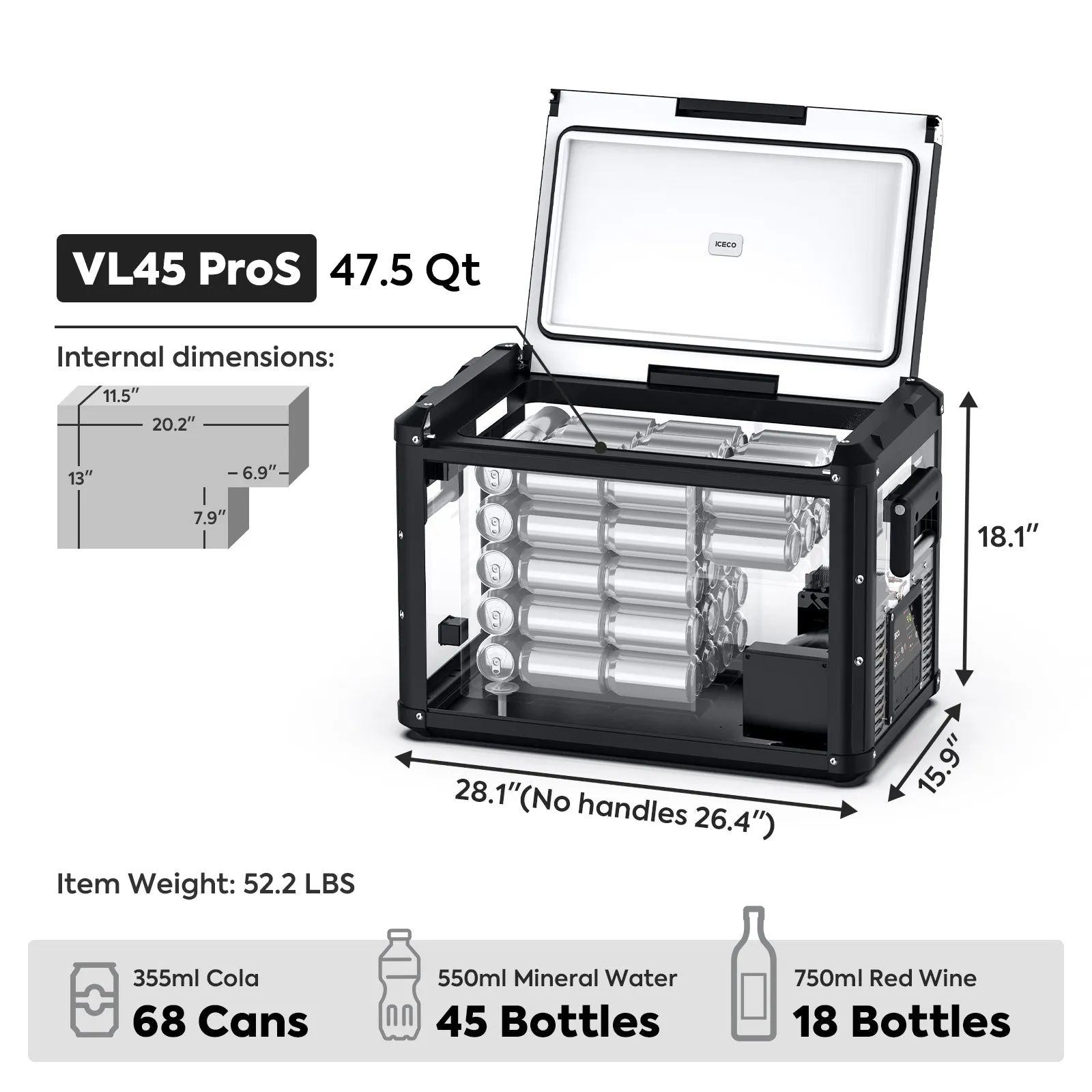 47.5QT VL45ProS Portable Single Zone Fridge With Magnetic Power Bank | ICECO