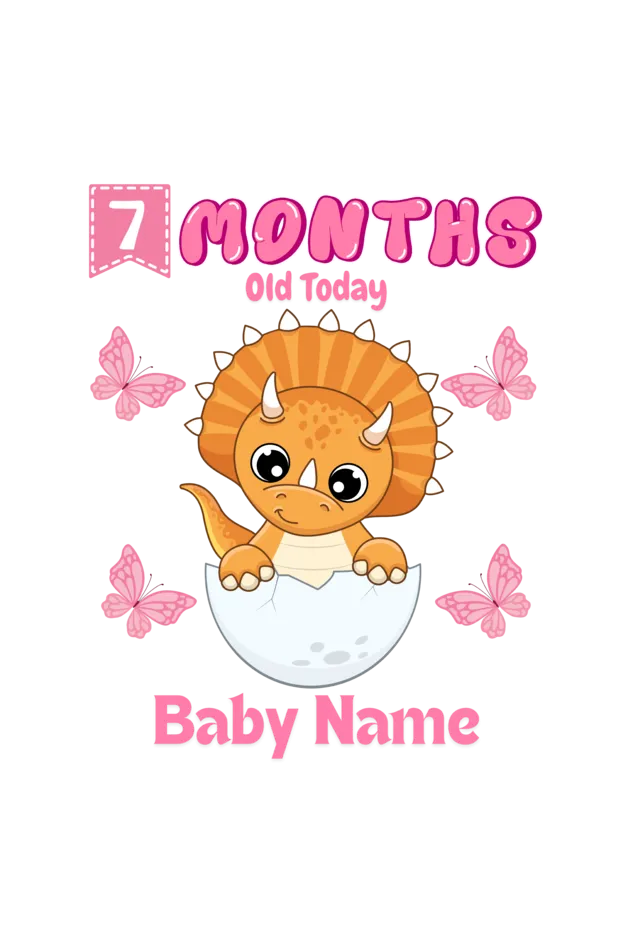 7 Month Celebration : Dino Rompers Printed With Your Baby Girl Name For Their Monthly Milestone