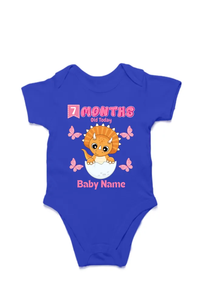 7 Month Celebration : Dino Rompers Printed With Your Baby Girl Name For Their Monthly Milestone