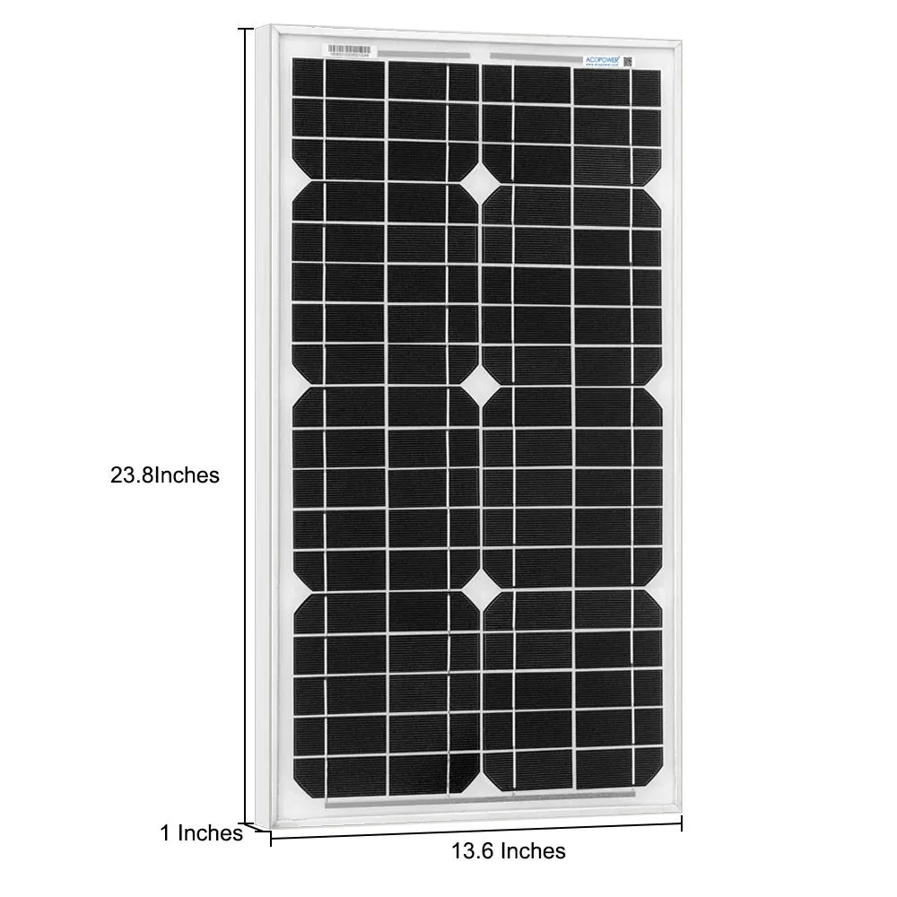 ACOPower 30W 12V Solar Charger Kit | 5A Charge Controller with Alligator Clips