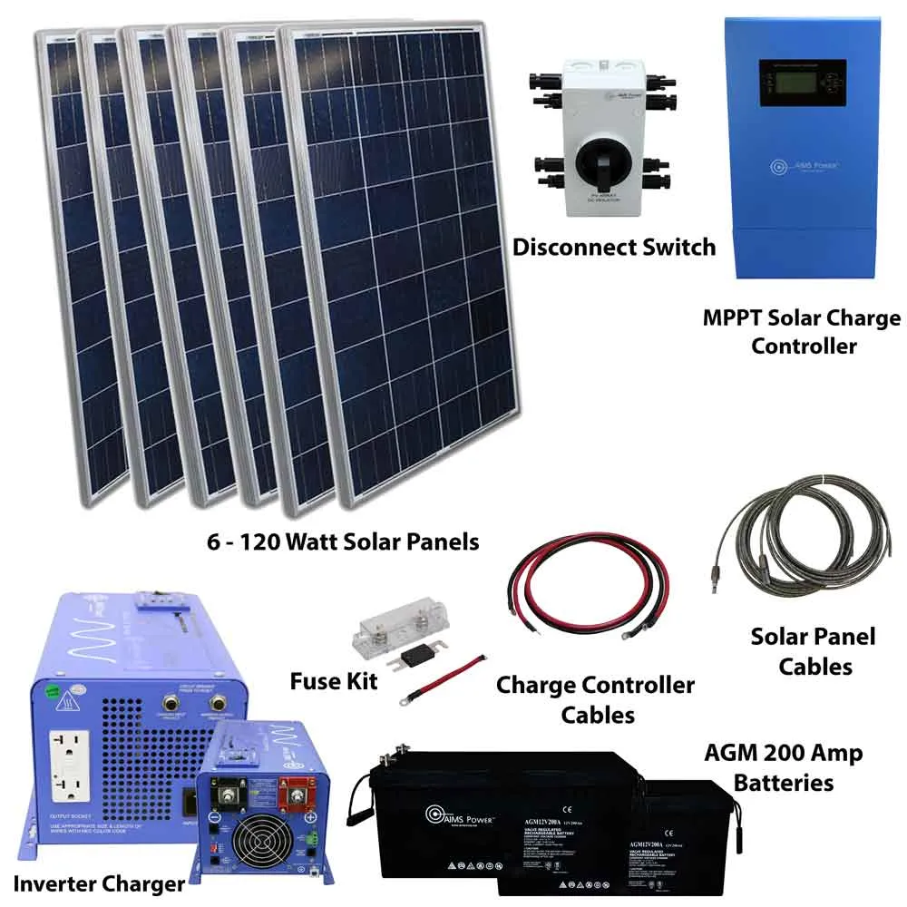 AIMS Power 12VDC Off-Grid Solar Kit | 720 Watt Solar   1000 Watt Pure Sine Inverter Charger