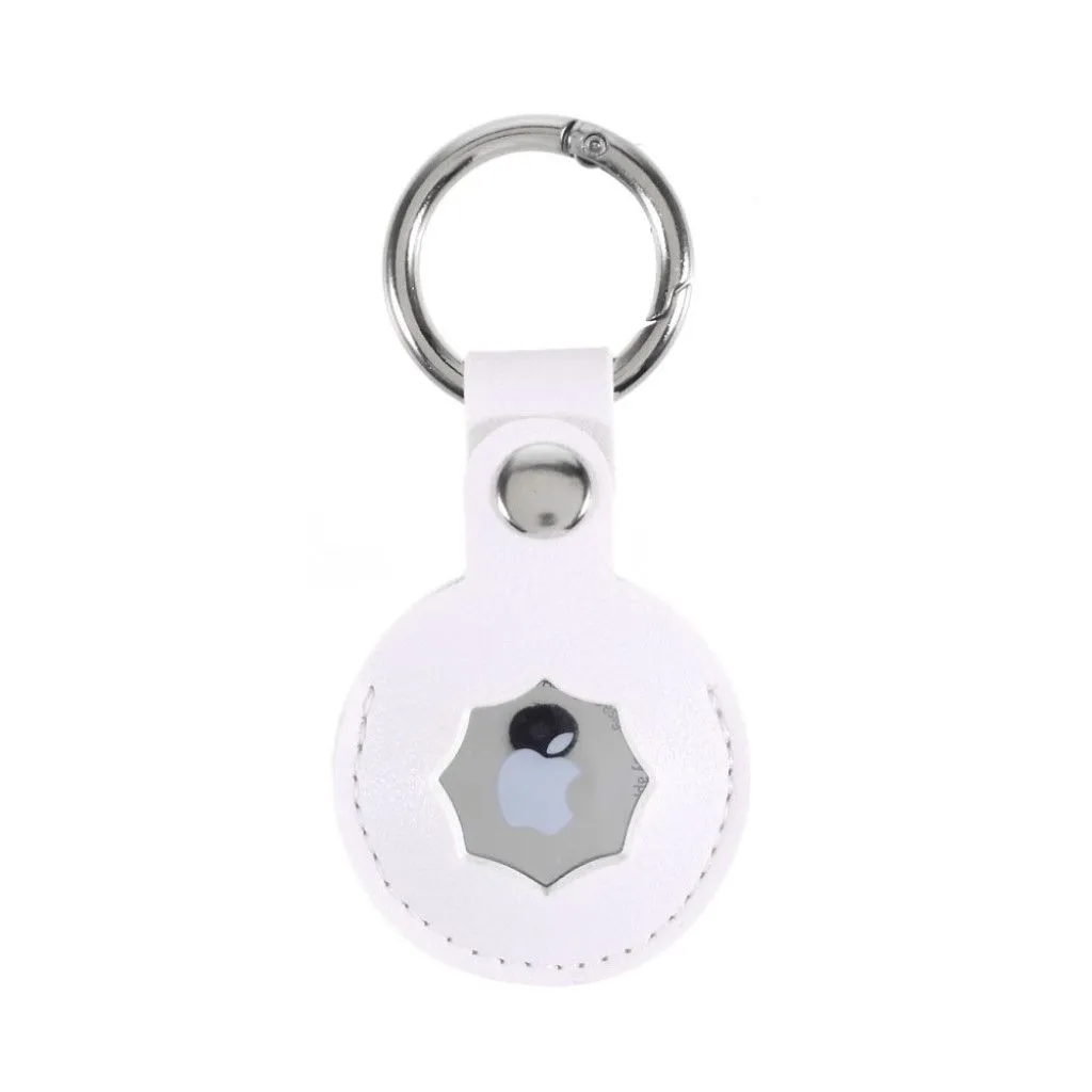 AirTags octagon design leather cover with keyring - White