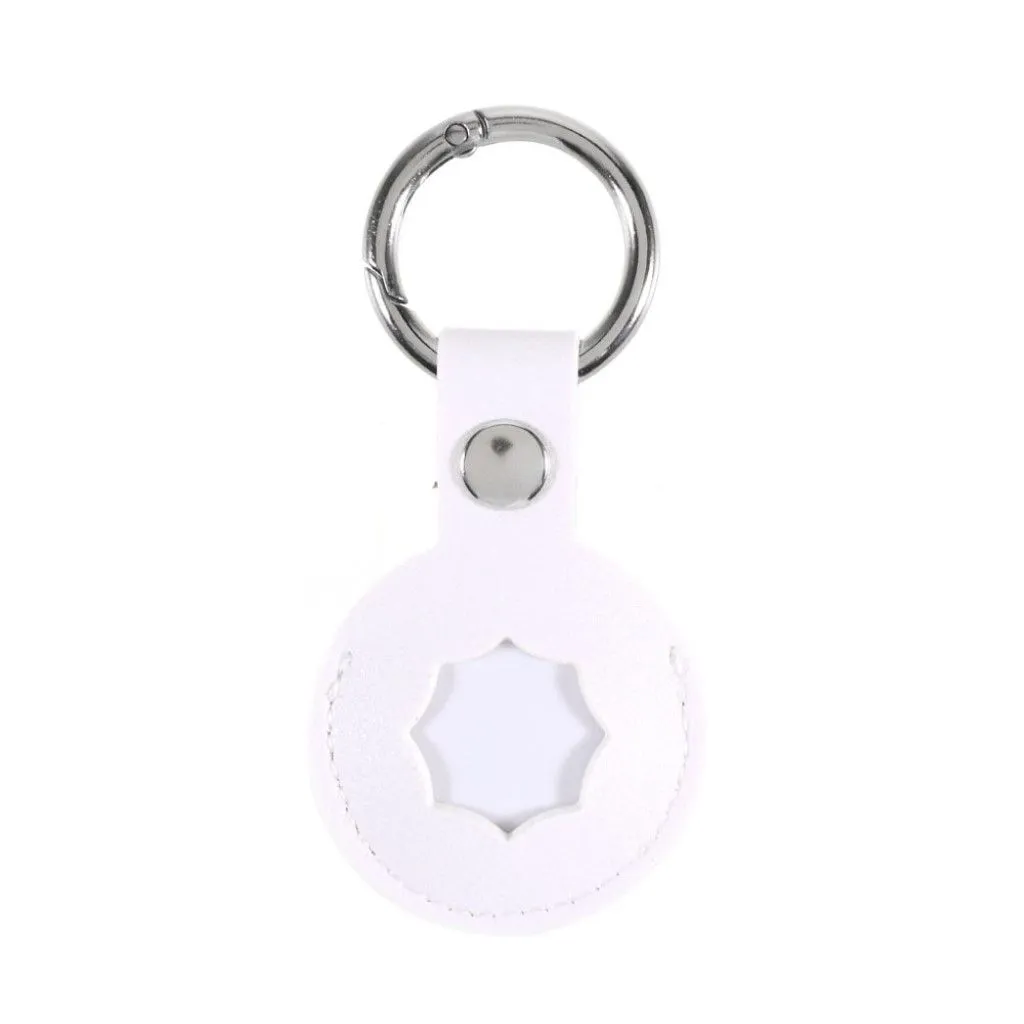 AirTags octagon design leather cover with keyring - White