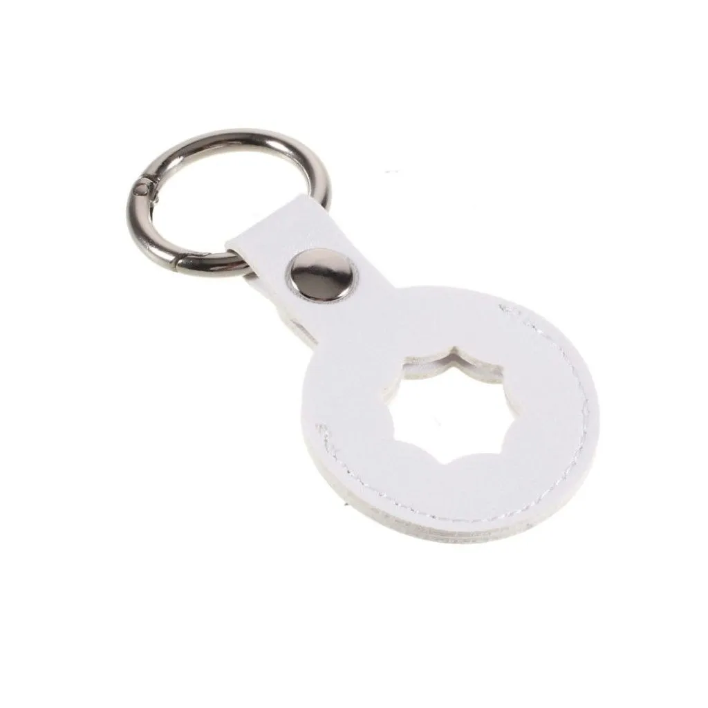 AirTags octagon design leather cover with keyring - White