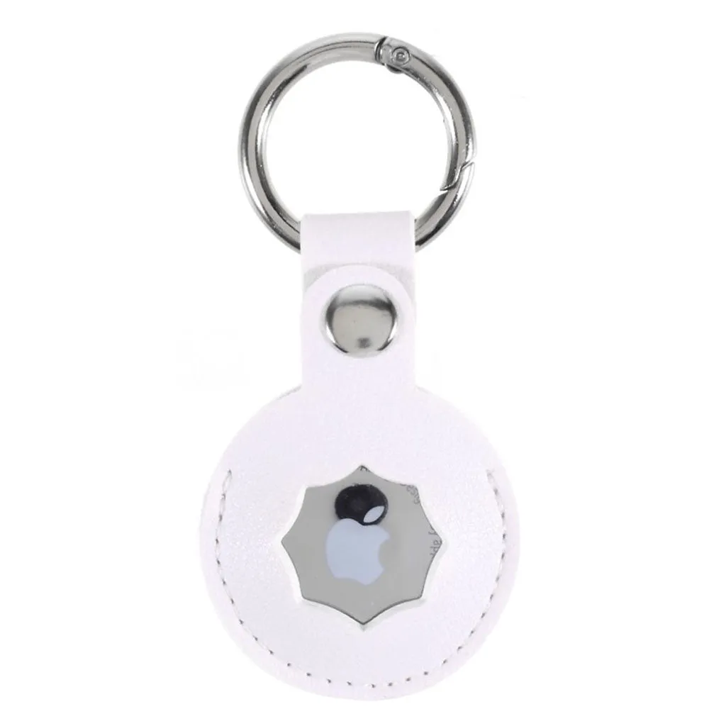 AirTags octagon design leather cover with keyring - White