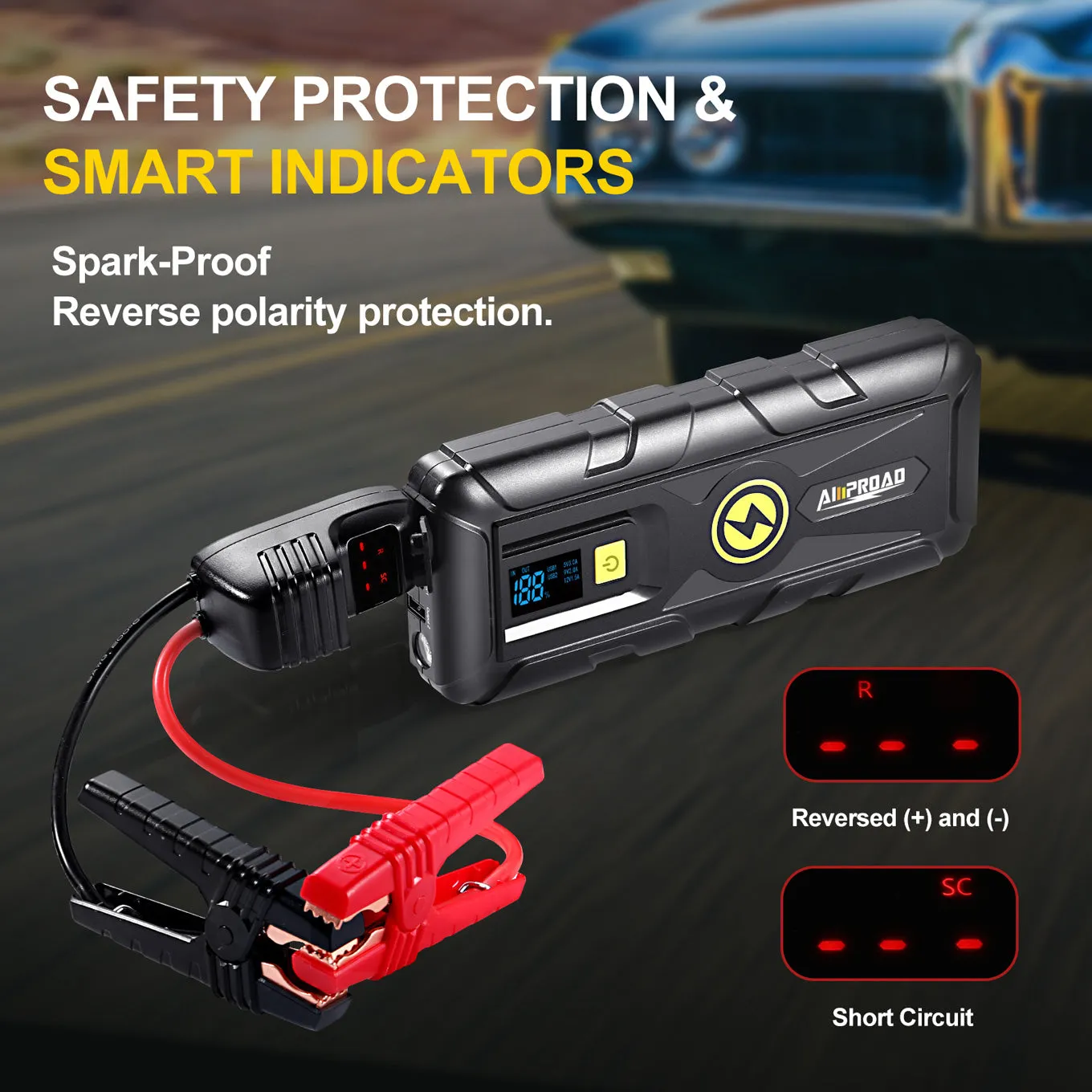 AMPROAD iRock 40 Jump Starter 4000A Peak Current 24000mAh Portable Car Battery Capacity