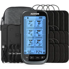 AUVON 3-in-1 TENS Unit Muscle Stimulator, Dual Channel Electronic Pulse Massager, TENS EMS Machine, 24 Modes Muscle Massager for Pain Relief Therapy, EVA Travel Case, 12 Pcs TENS Unit Electrodes Pads