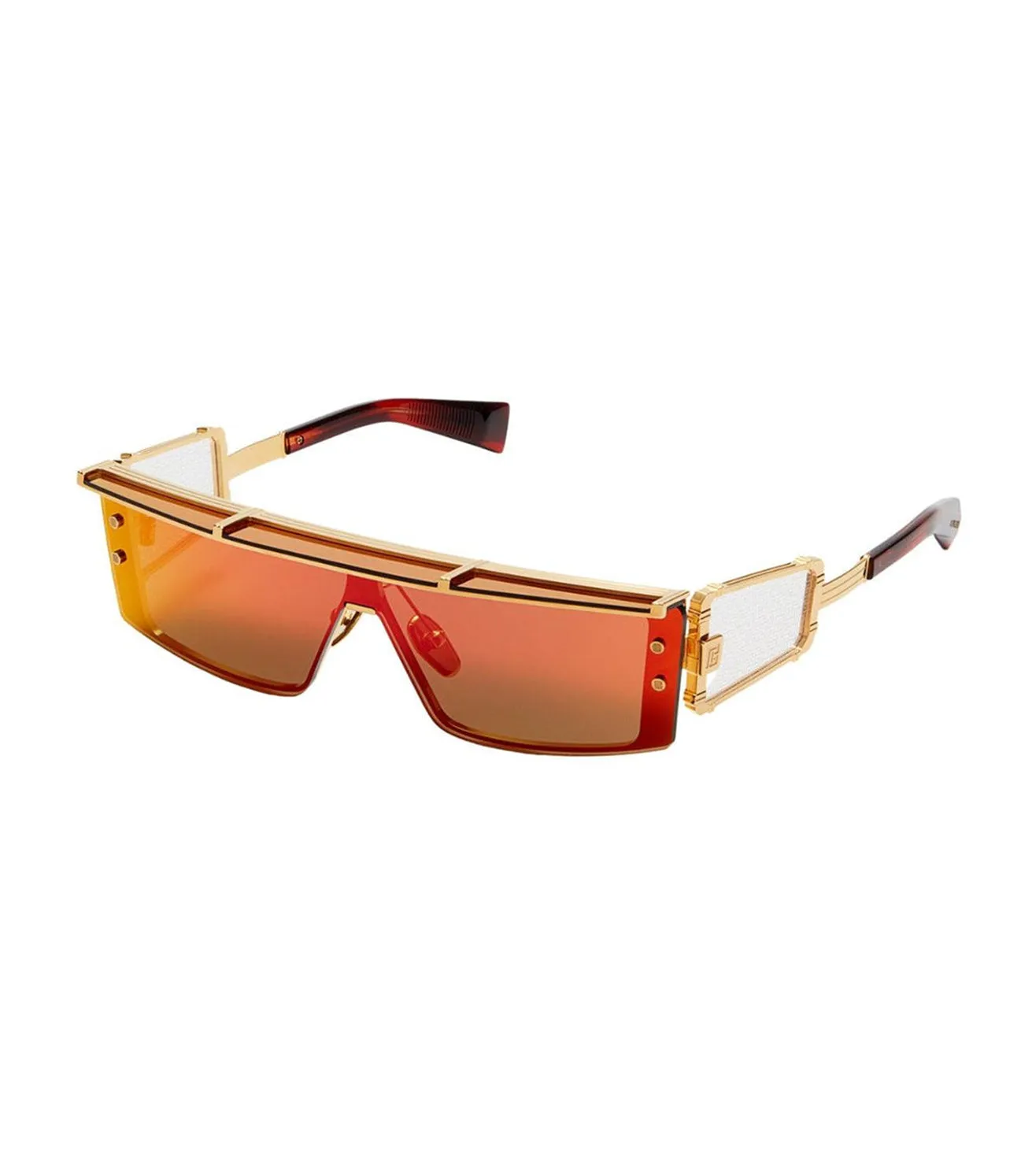 Balmain Men's Red & Brown Rectangular Sunglasses