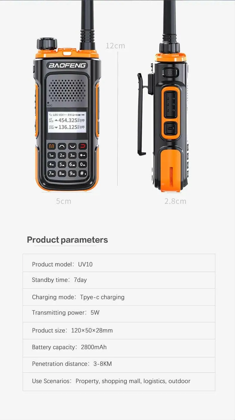 BAOFENG UV-U10 Powerful Handheld Transceiver with UHF VHF Dual Band Long Range Walkie Talkie Ham UV-5R Two Way Radio