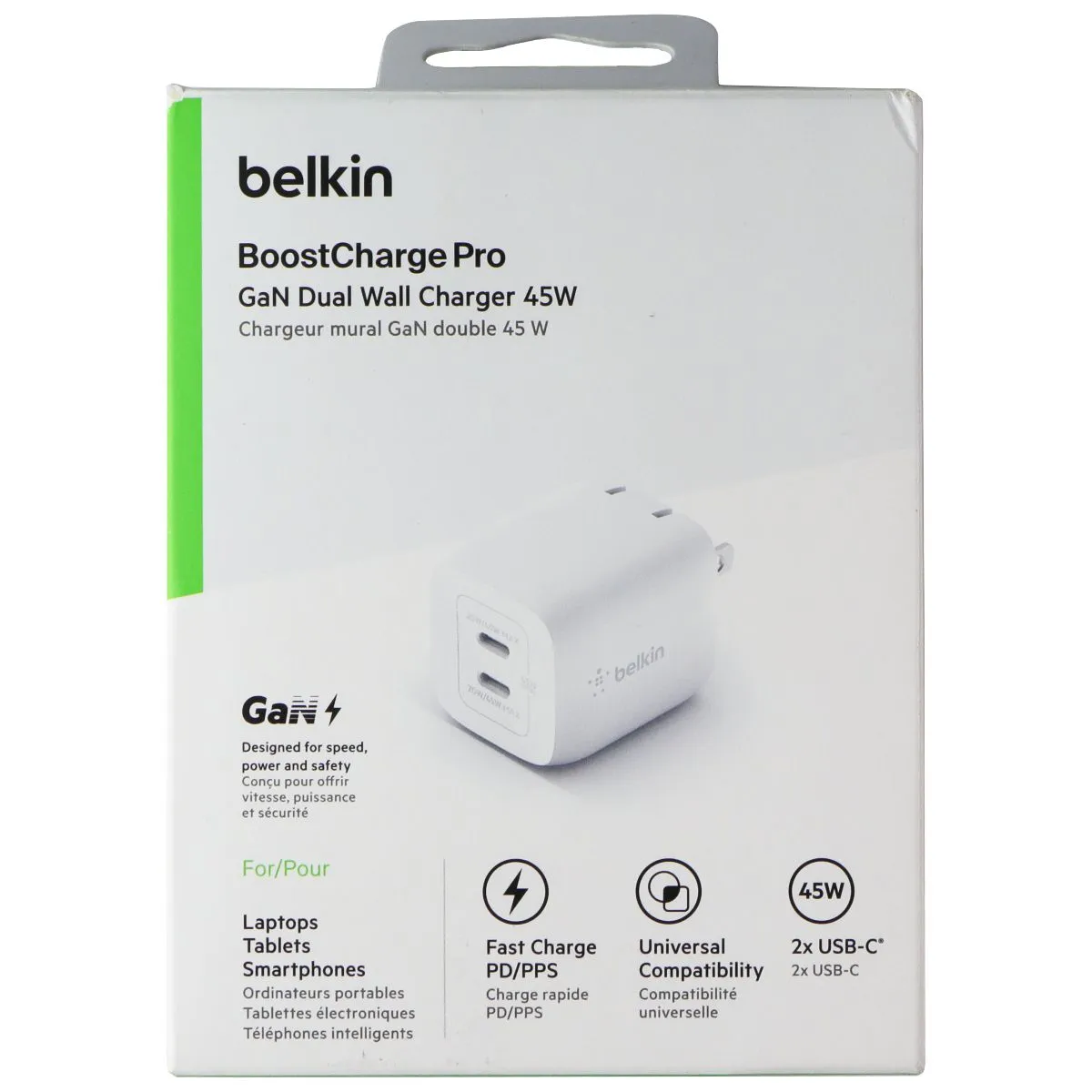 Belkin BoostCharge Pro GaN Dual USB-C Wall Charger 45W - White