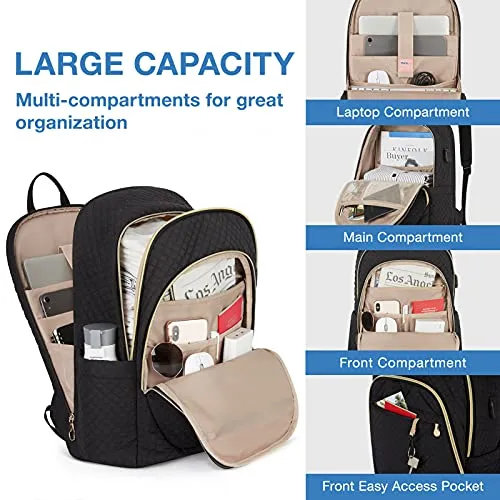 Black Laptop Backpack for Women for Business, College and Travel