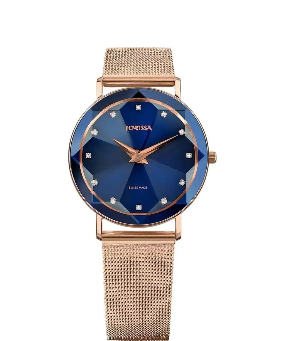 Blue Facet Swiss Ladies Watch Rose Gold Tone Bracelet - J5.613.L