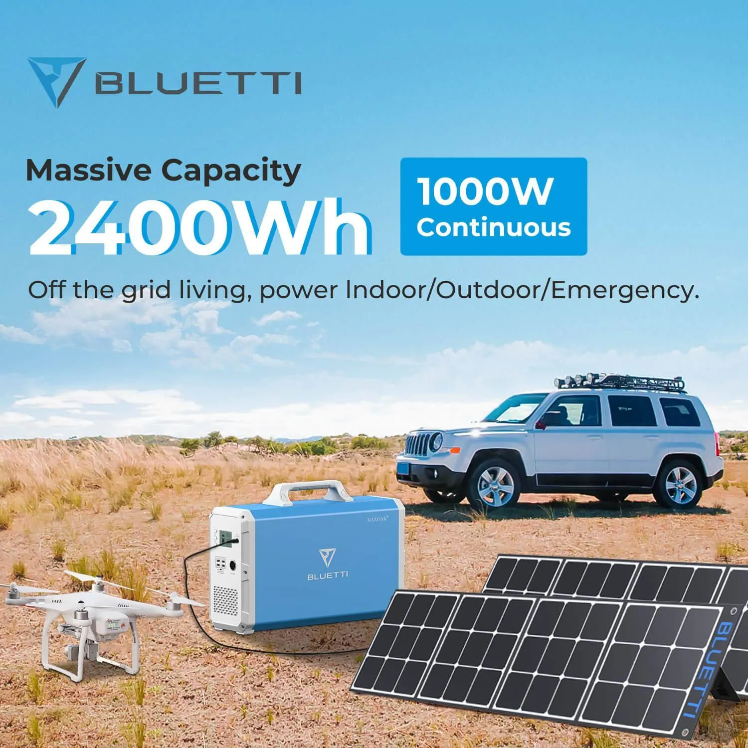 BLUETTI EB240 2400Wh/1000W Portable Power Station  2*SP120/SP200 Solar Panel