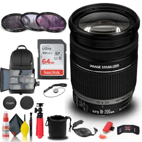 Canon EF-S 18-200mm f/3.5-5.6 IS Lens (2752B002)   Filter Kit   BackPack   More