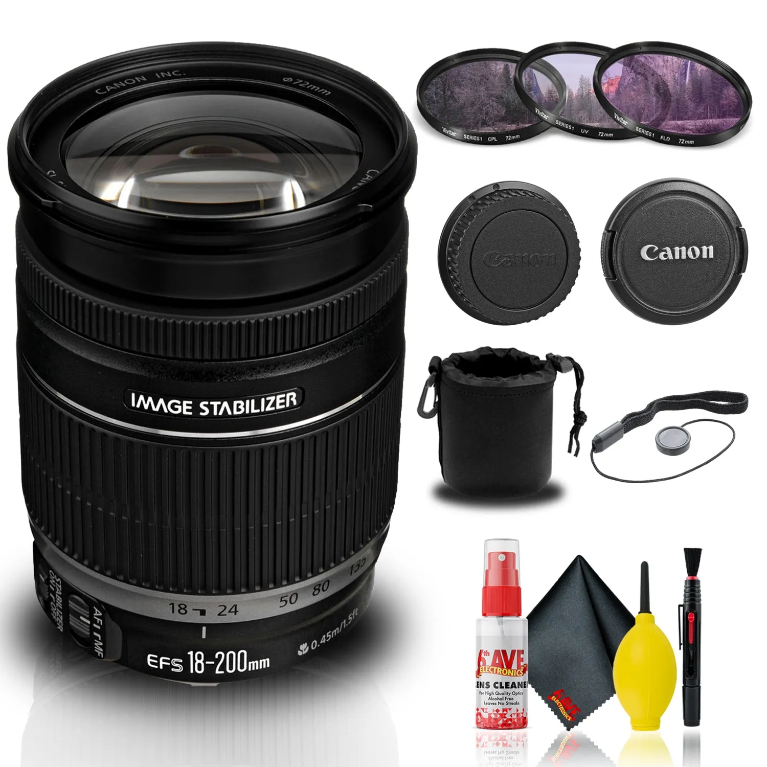 Canon EF-S 18-200mm f/3.5-5.6 IS Lens (2752B002)   Filter   Lens Pouch Base Bundle