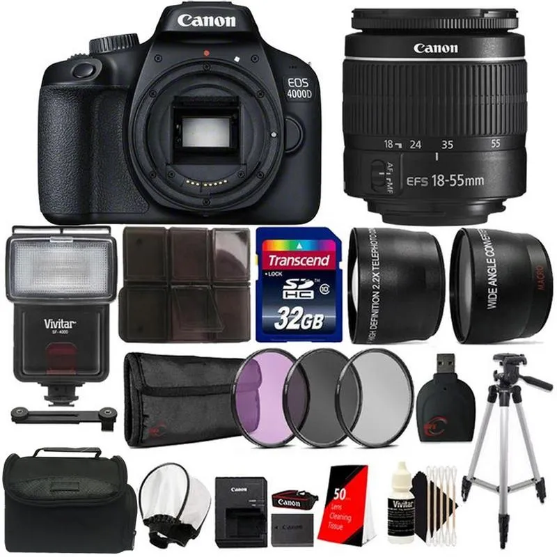 Canon EOS 4000D 18MP Digital SLR Camera with 18-55mm lens   SF-4000 Top Accessory Kit